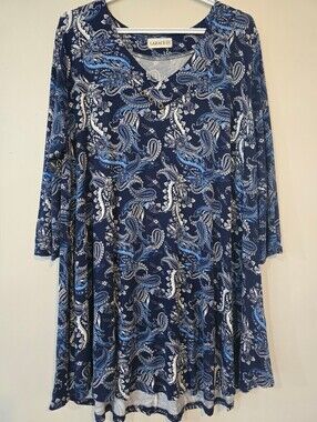 Larace Navy and White Paisley V-Neck Tunic Size 2X